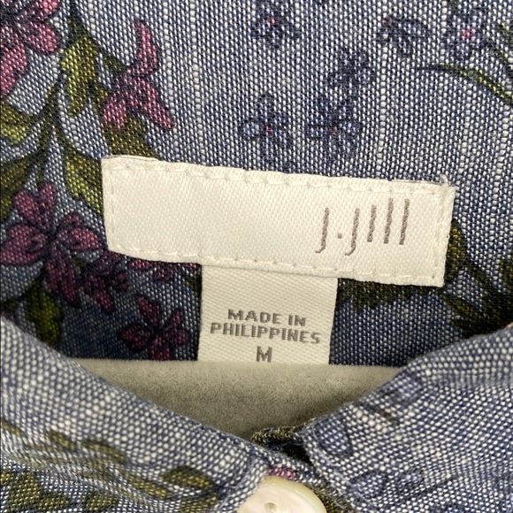J. Jill Blue Floral Shirt 100% Cotton Size Medium - Picture 9 of 11